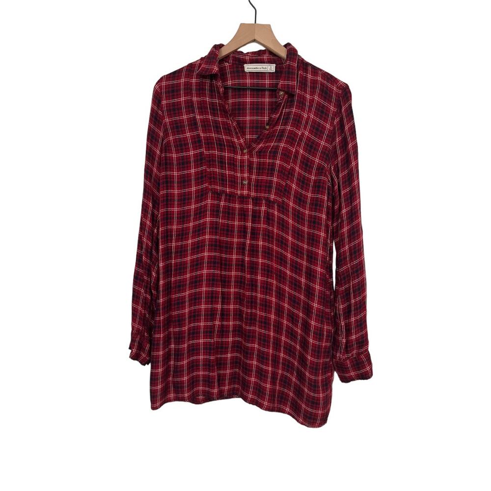 Abercrombie & Fitch Womens Red Plaid Long Sleeve Shirt Dress Size Small